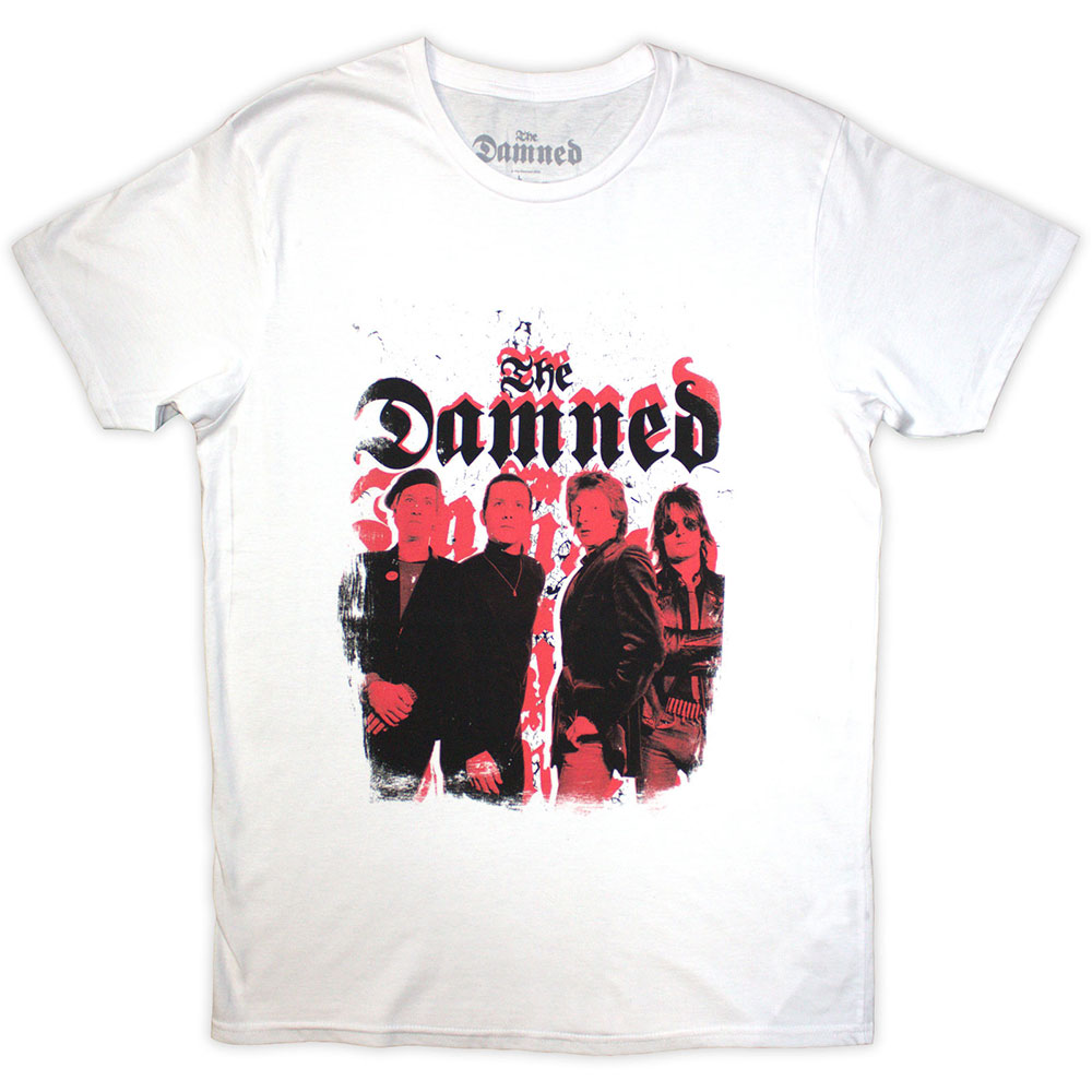 The Damned Unisex T-Shirt: Repeat Logo Photo (White) (X-Large)