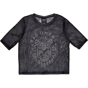 Bad Omens Ladies Crop Top: Moth Skull (Mesh) (XX-Small)