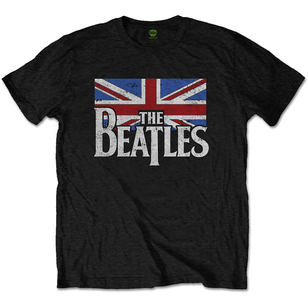 The Beatles Unisex T-Shirt: Drop T Logo & Vintage Flag (Medium)