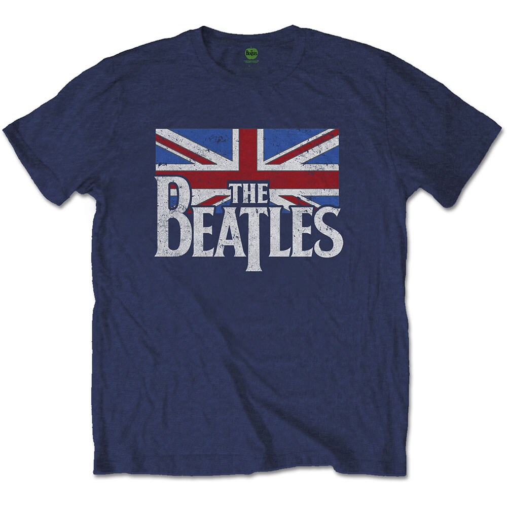 The Beatles Unisex T-Shirt: Drop T Logo & Vintage Flag (Medium)