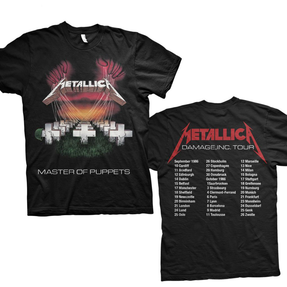Metallica Unisex T-Shirt: Master of Puppets European Tour '86. (Back Print) (Large)