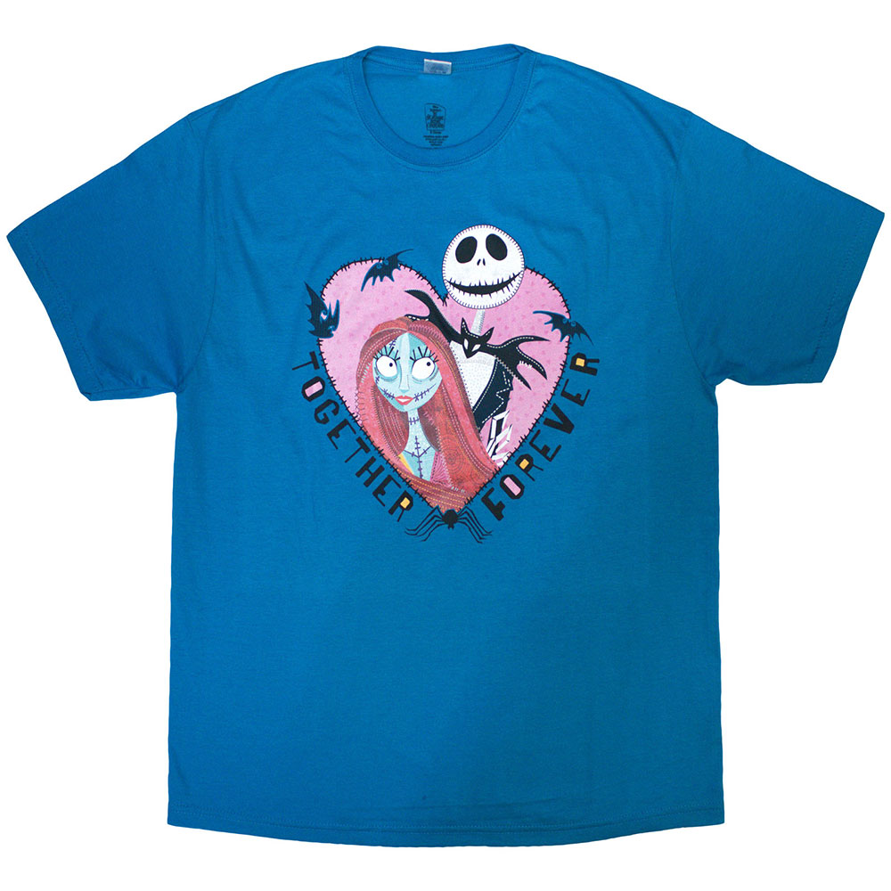 The Nightmare Before Christmas Unisex T-Shirt: Jack & Sally Together Forever (Blue) (XX-Large)