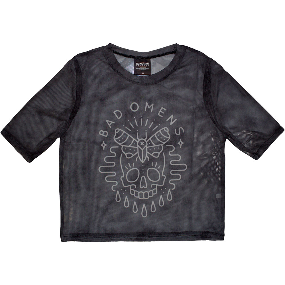 Bad Omens Ladies Crop Top: Moth Skull (Mesh) (Large)
