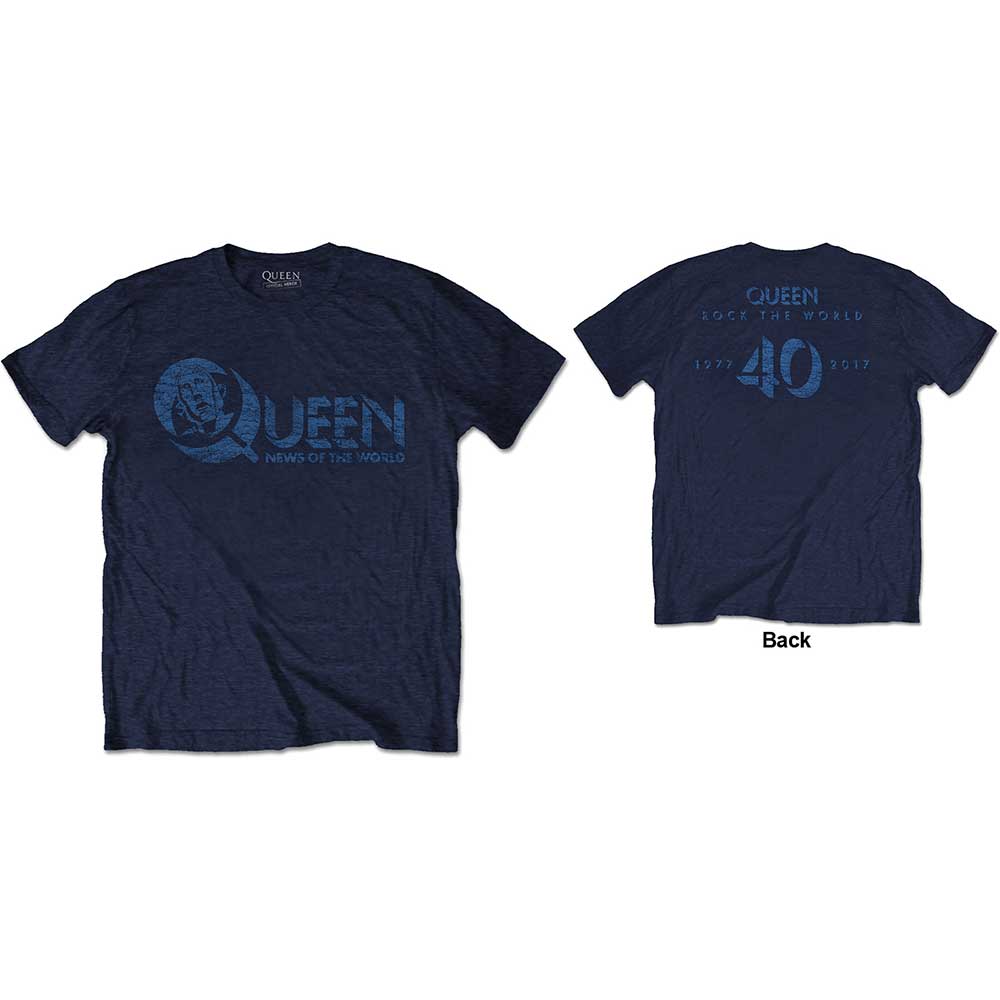 Queen Unisex T-Shirt: News of the World 40th Vintage Logo (Back Print) (Medium) - 2