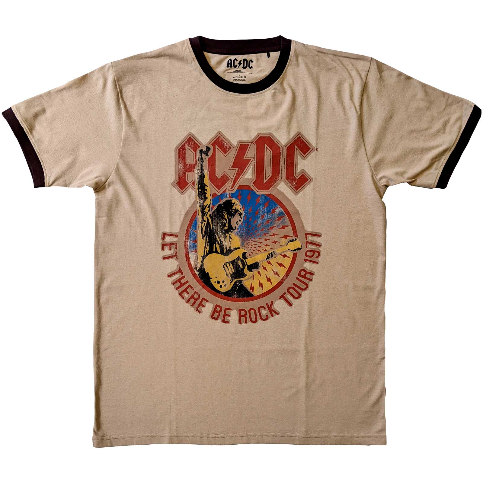 AC/DC Unisex Ringer T-Shirt: Let There Be Rock Tour '77 (Large)
