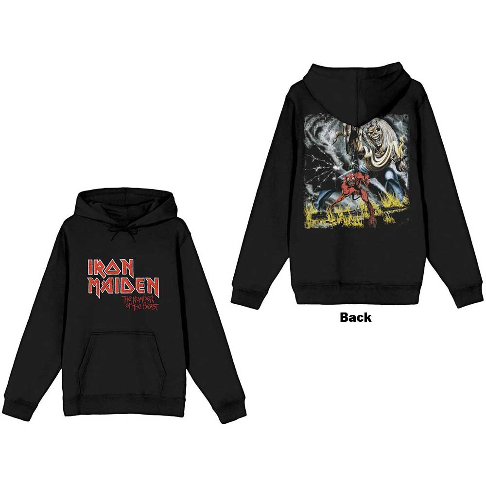 Iron Maiden Unisex Pullover Hoodie: Number Of The Beast Vintage Logo Faded Edge Album (Back Print) (XX-Large)