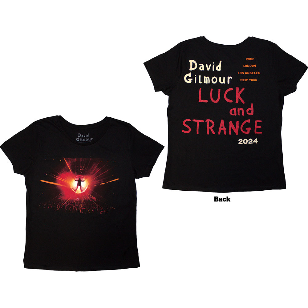 David Gilmour Ladies T-Shirt: Luck & Strange Stage Shot (Black) (Back Print & Ex-Tour) (Small)
