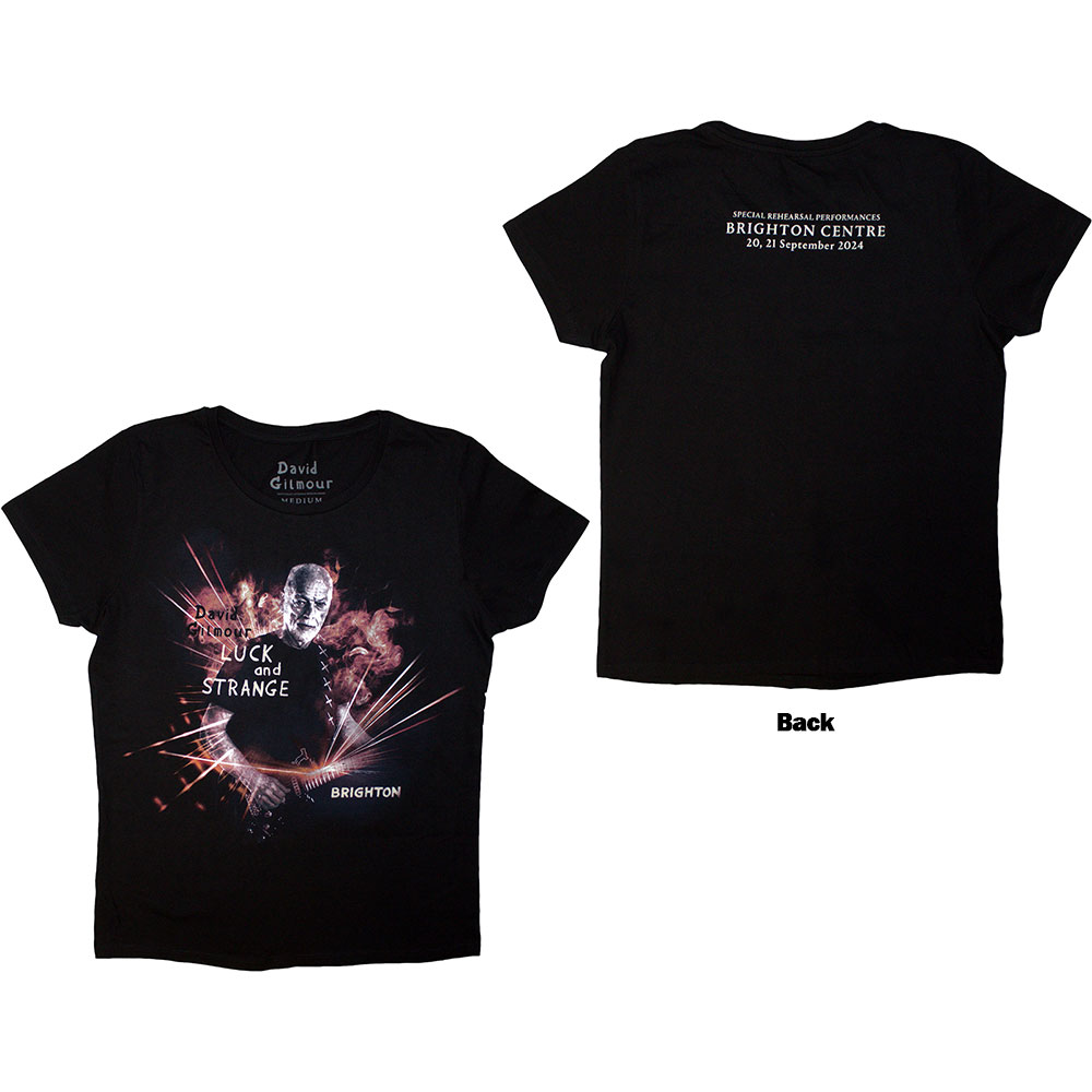 David Gilmour Ladies T-Shirt: Luck & Strange Brighton (Black) (Back Print & Ex-Tour) (Small)