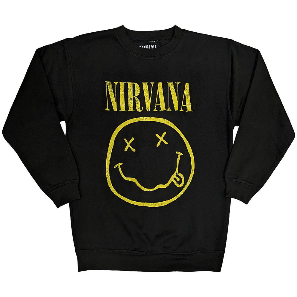 Nirvana Unisex Sweatshirt: Yellow Happy Face (Black) (X-Small)