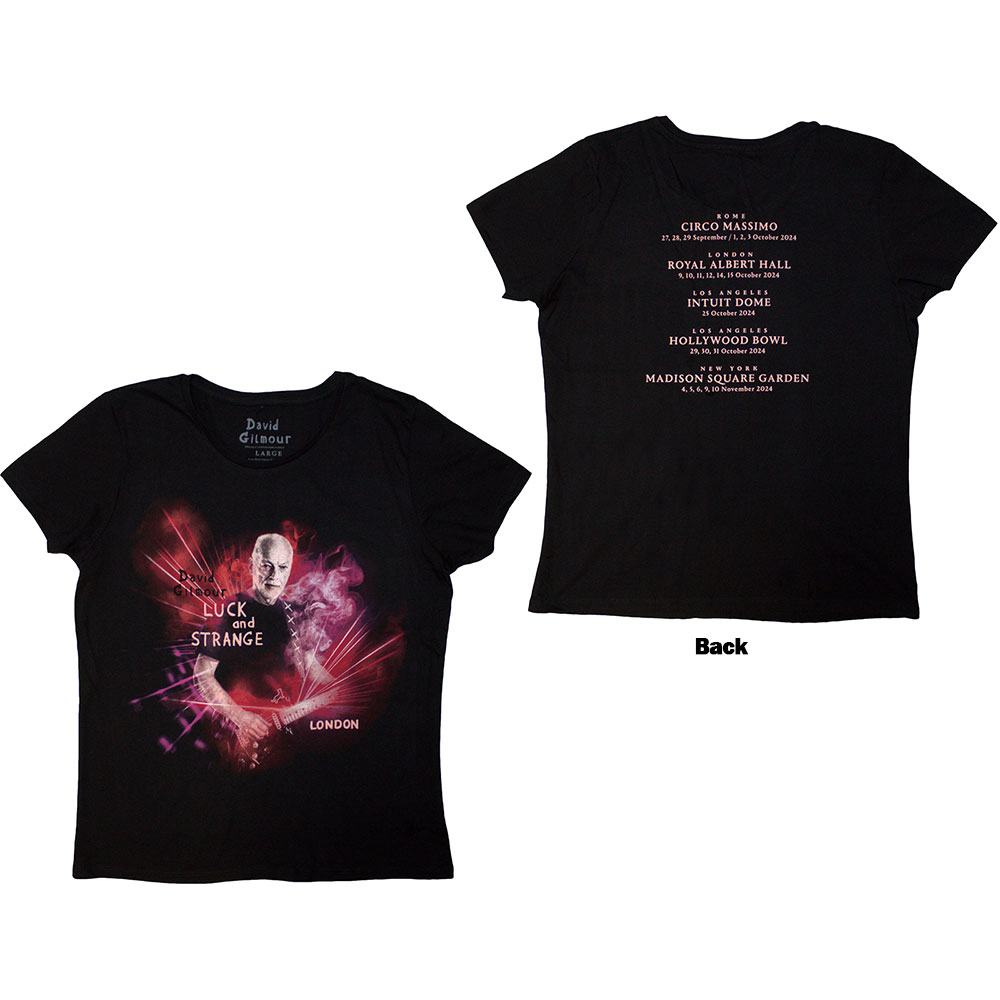 David Gilmour Ladies T-Shirt: Luck & Strange London (Black) (Back Print & Ex-Tour) (Medium)