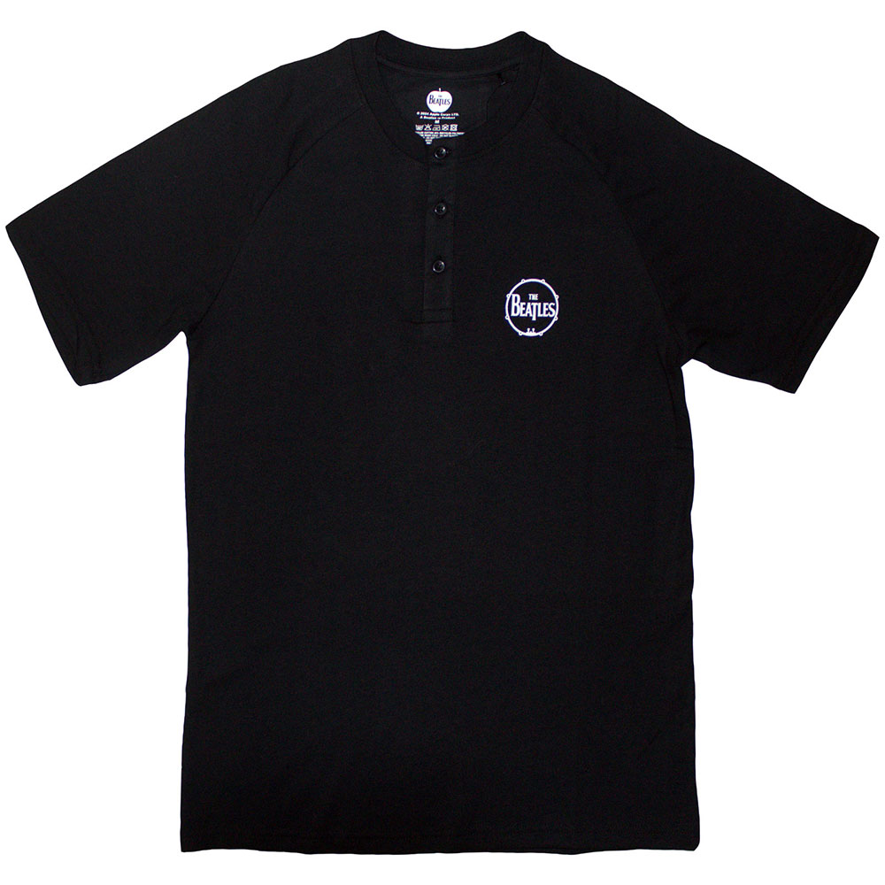 The Beatles Unisex Raglan T-Shirt: Mini Drum Logo (Black) (3 Button Collar) (XX-Large)