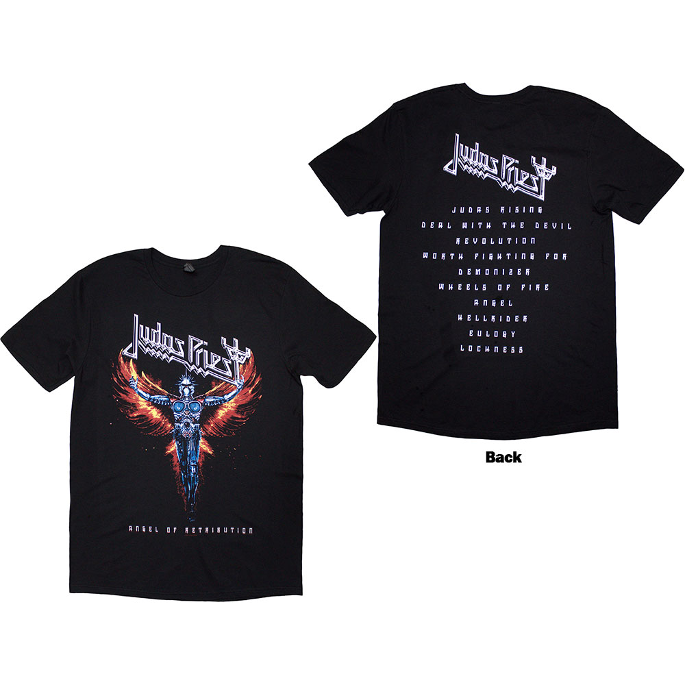 Judas Priest Unisex T-Shirt: Angel Of Retribution Tracklst (Back Print) (Black) (XX-Large)