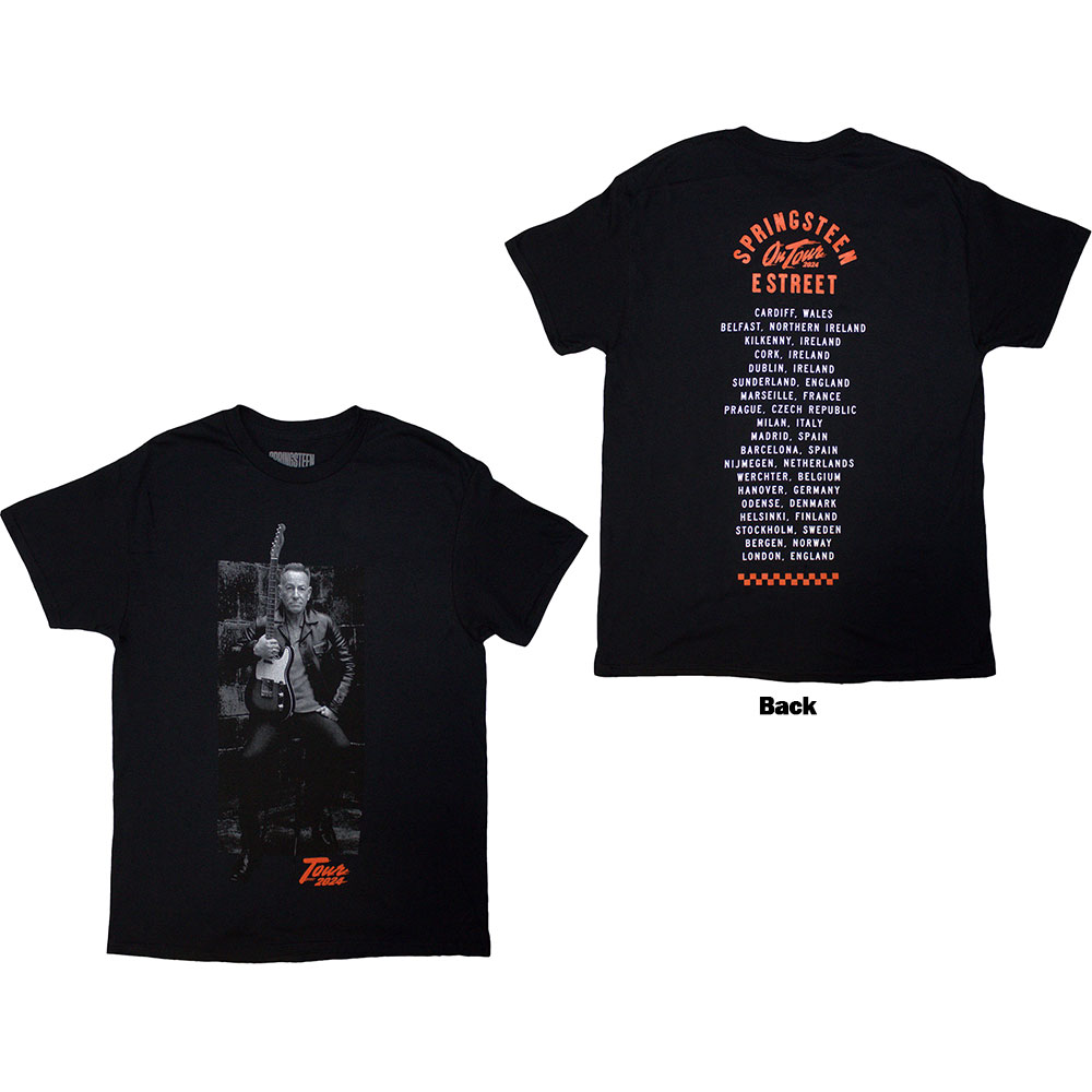 Bruce Springsteen Unisex T-Shirt: Tour '24 Wheel (Black) (Back Print & Ex-Tour) (Small)