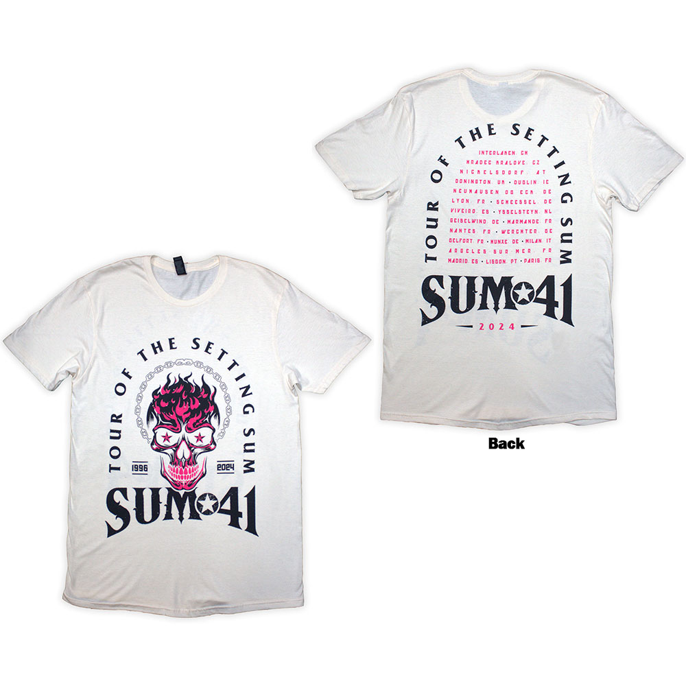 Sum 41 Unisex T-Shirt: Tour '24 Pink Skull (Natural) (Back Print & Ex-Tour) (Small)