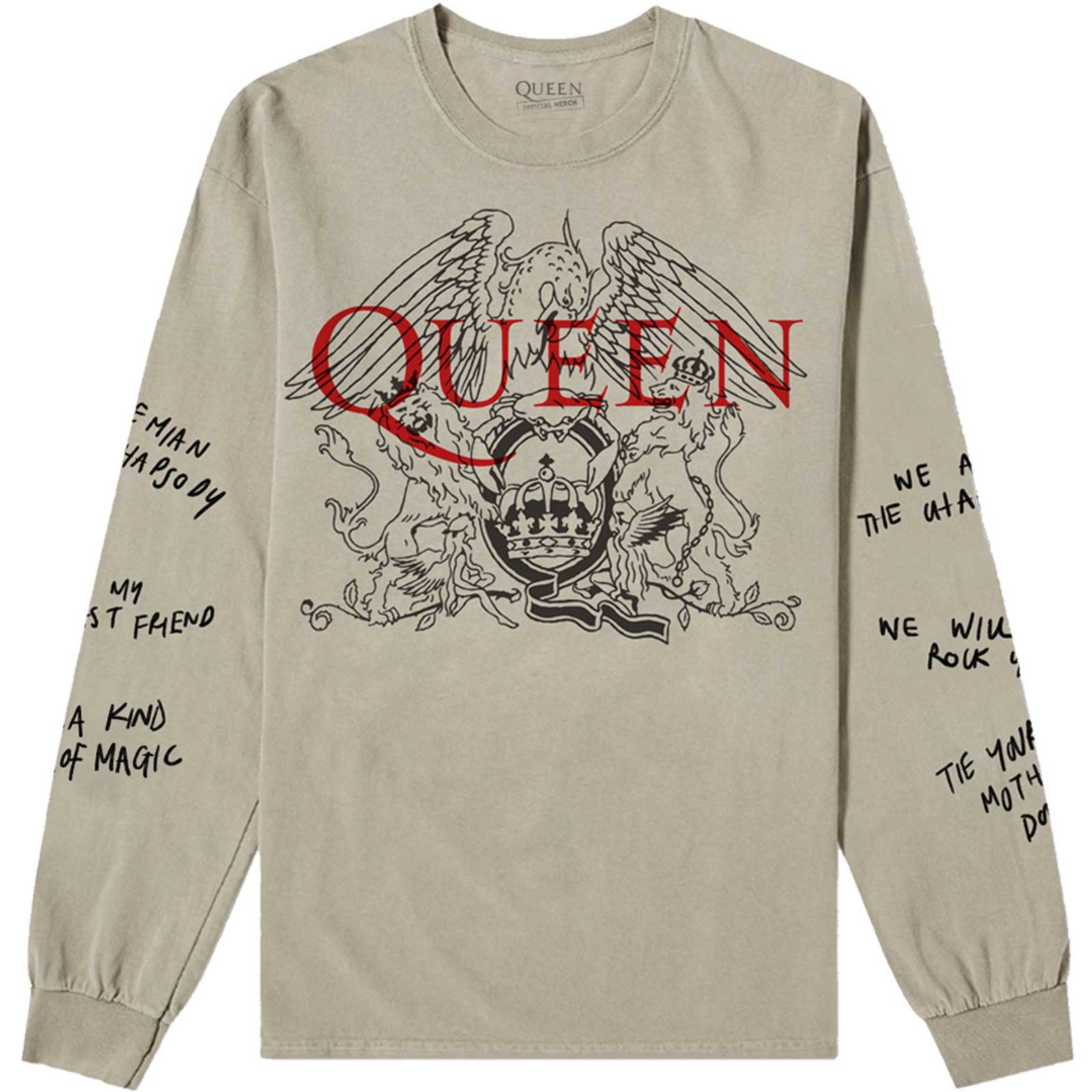 Queen Unisex Long Sleeve T-Shirt: Handwritten (Sleeve Print) (Large)