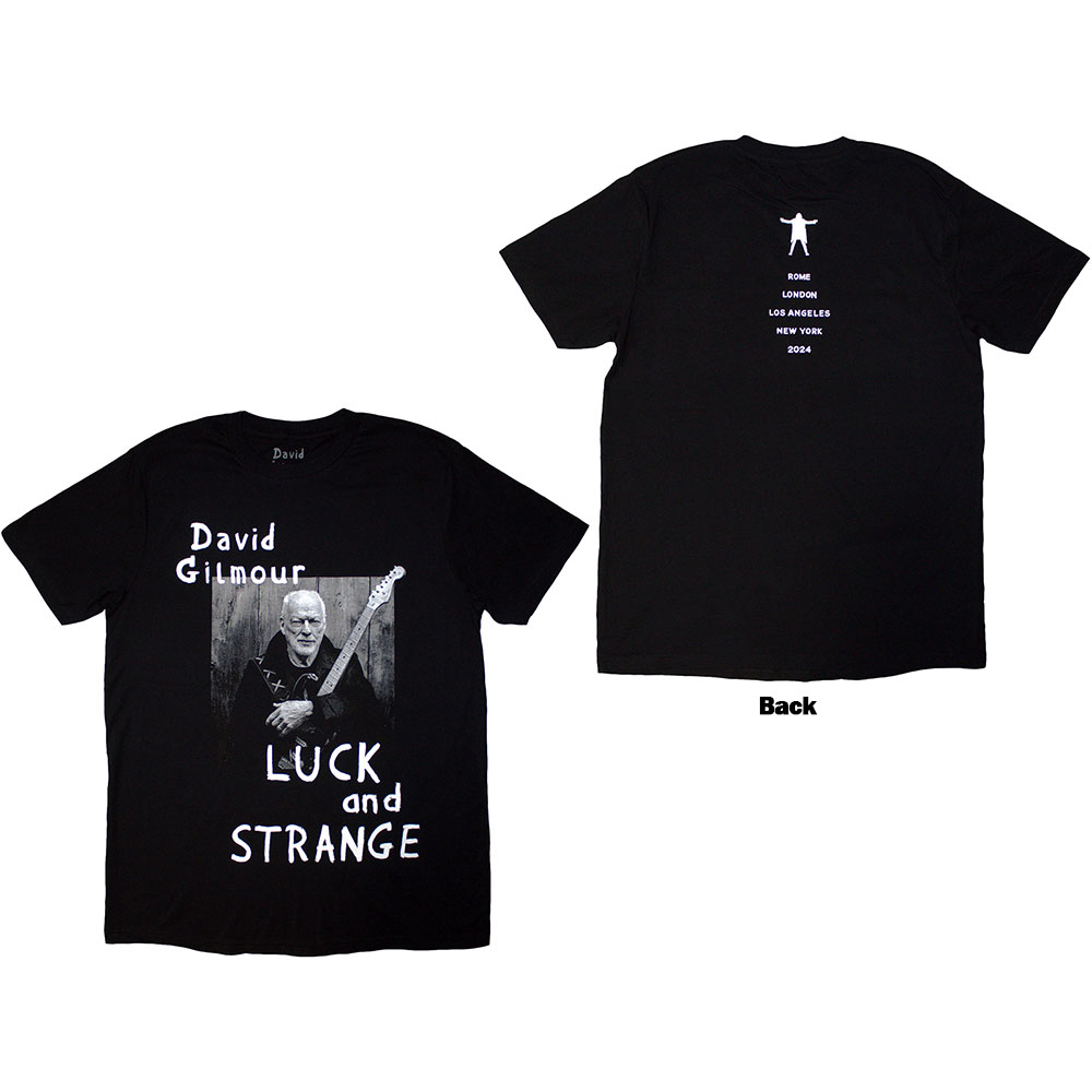 David Gilmour Unisex T-Shirt: Luck & Strange Portrait (Black) (Back Print & Ex-Tour) (Small)