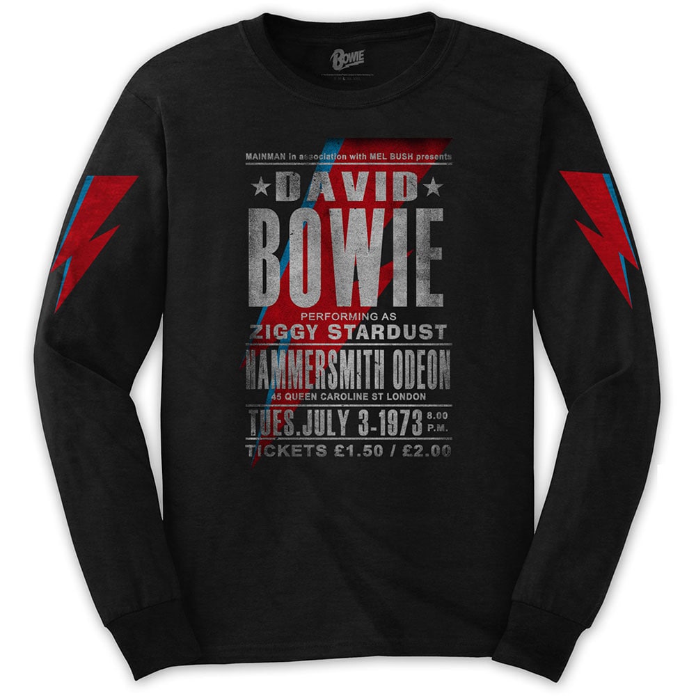 David Bowie Unisex Long Sleeved T-Shirt: Hammersmith Odeon (Sleeve Print) (Small)