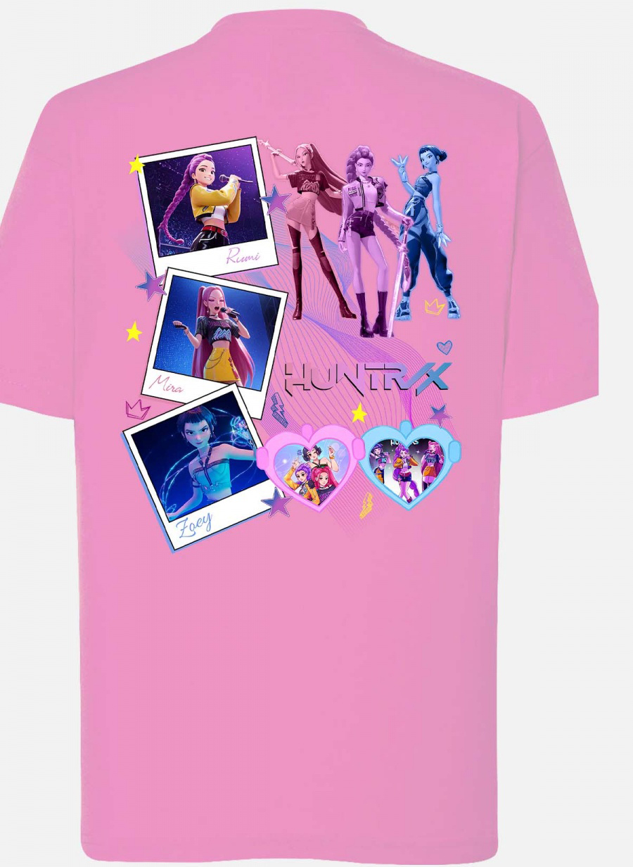 Huntrix Kpop Demon Hunters Lasten T-Paita - Polaroid - Vaaleanpunainen - 100% Puuvilla - Unisex