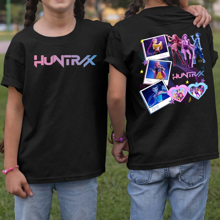 Huntrix Kpop Demon Hunters Børn T-shirt - Polaroid - Sort - 100% Bomuld - Unisex