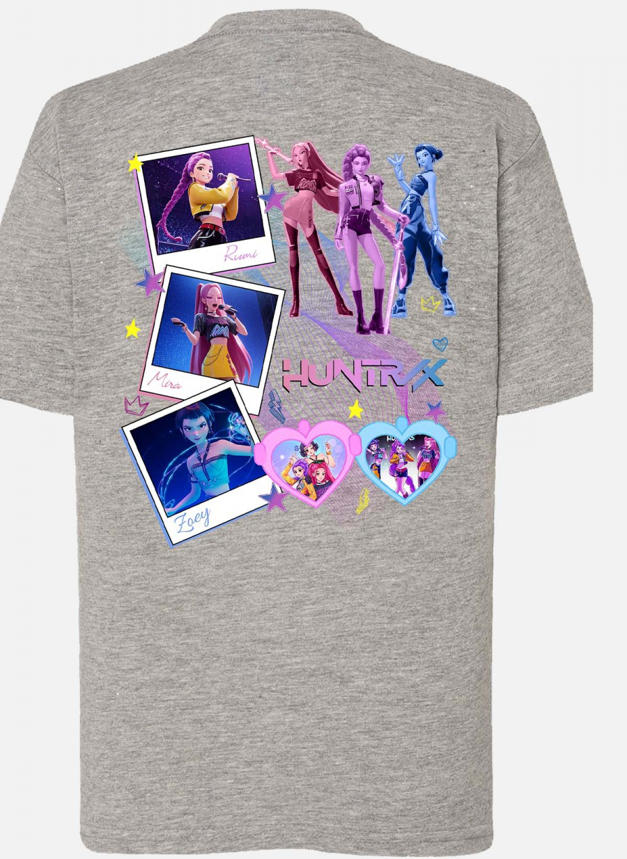 Huntrix Kpop Demon Hunters Barn T-shirt - Polaroid - Grå - 100% Bomull - Unisex