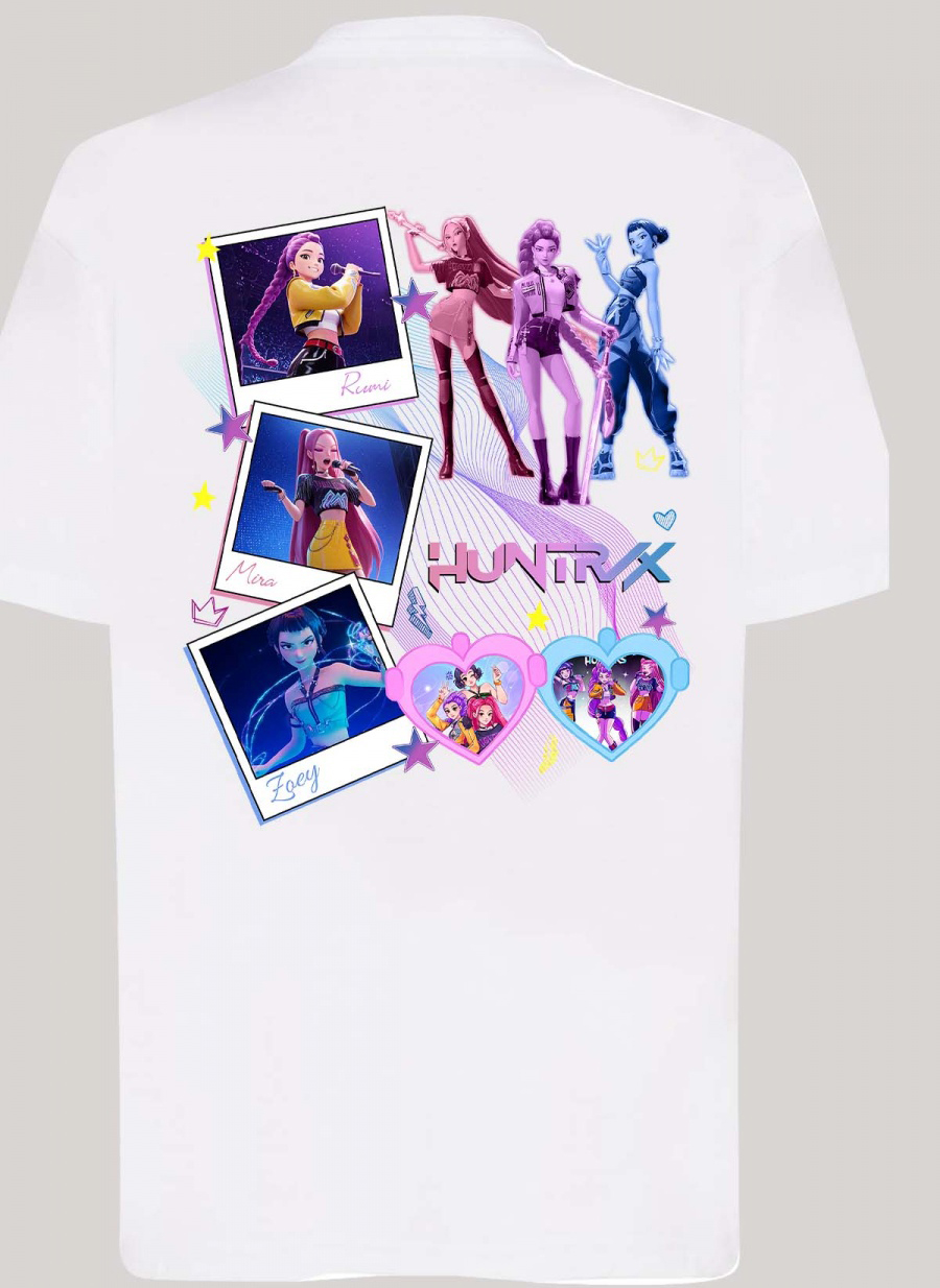 Huntrix Kpop Demon Hunters Børn T-shirt - Polaroid - Hvid - 100% Bomuld - Unisex