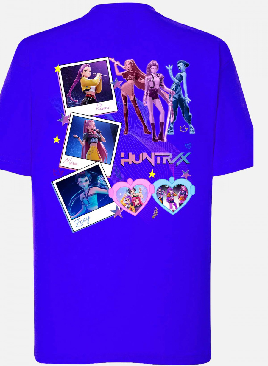Huntrix Kpop Demon Hunters Barn T-skjorte - Polaroid - Kongeblått - 100% Bomull - Unisex