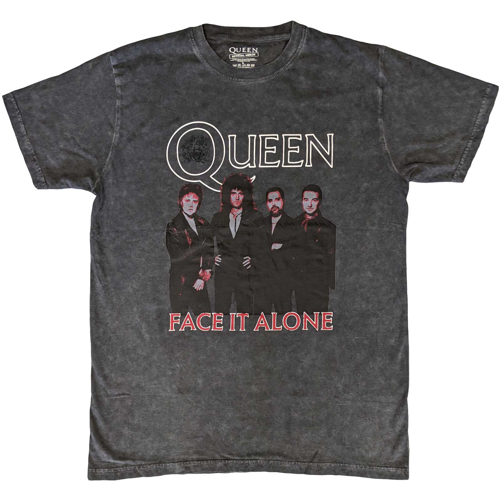 Queen Unisex T-Shirt: Face it Alone Band (Wash Collection) (Medium)