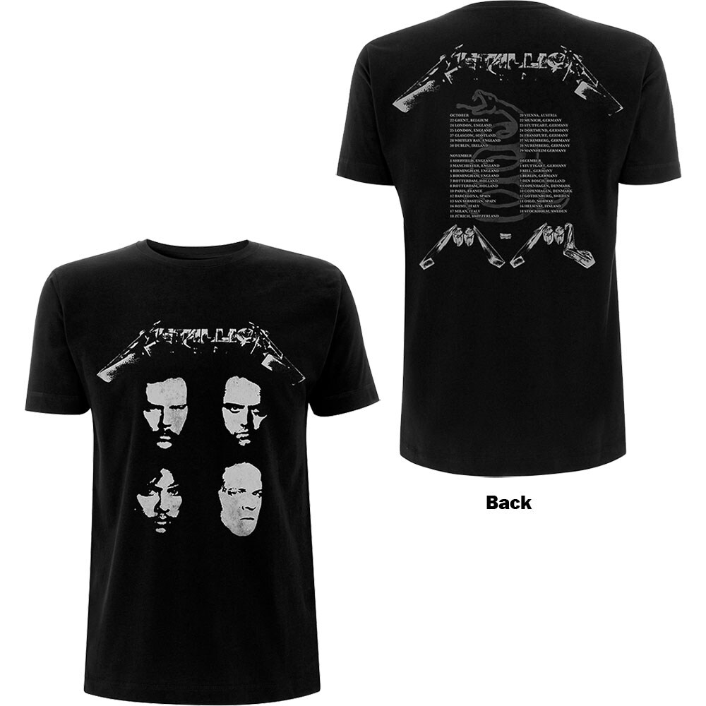 Metallica Unisex T-Shirt: 4 Faces (Back Print) (Large)
