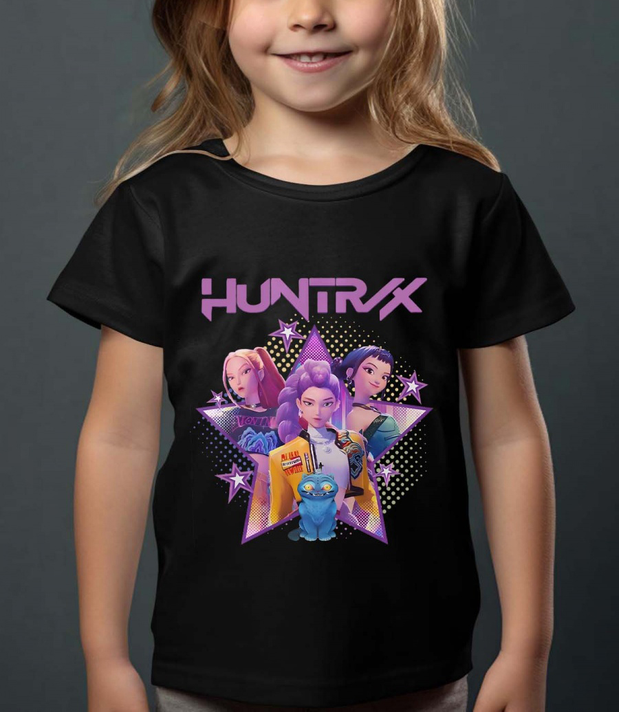 Huntrix Kpop Demon Hunters Børn Hættetrøje - Star - Sort - 100% Bomuld - Unisex