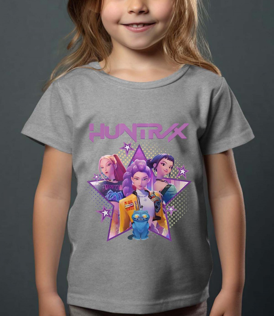 Huntrix Kpop Demon Hunters Børn Hættetrøje - Star - Grå - 100% Bomuld - Unisex