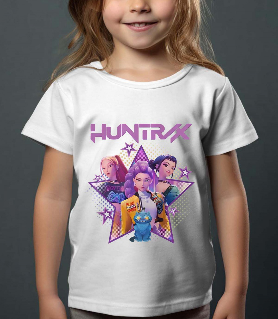 Huntrix Kpop Demon Hunters Barn Hettegenser - Star - Hvit - 100% Bomull - Unisex