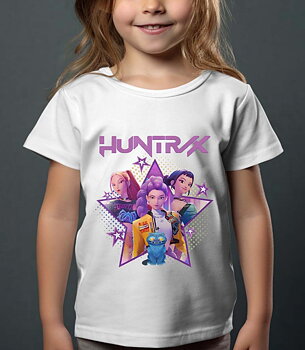 Huntrix Kpop Demon Hunters Barn T-shirt - Star - Vit - 100% Bomull - Unisex