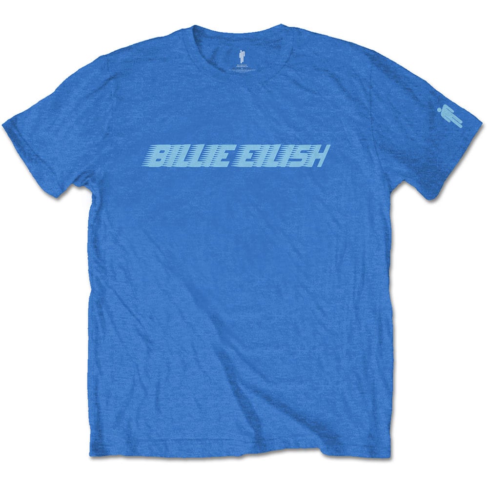 Billie Eilish Unisex T-Shirt: Blue Racer Logo (Sleeve Print) (Medium)