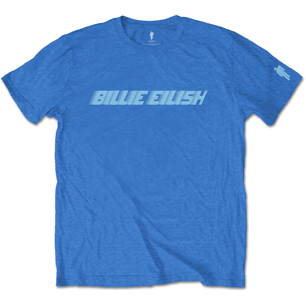 Billie Eilish Unisex T-Shirt: Blue Racer Logo (Sleeve Print) (Large)