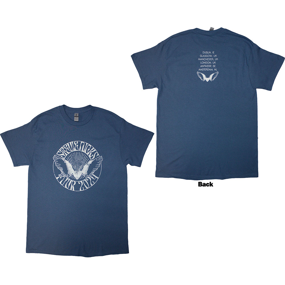 Stevie Nicks Unisex T-Shirt: Tour '24 Wings (Blue) (Back Print & Ex-Tour) (Large)
