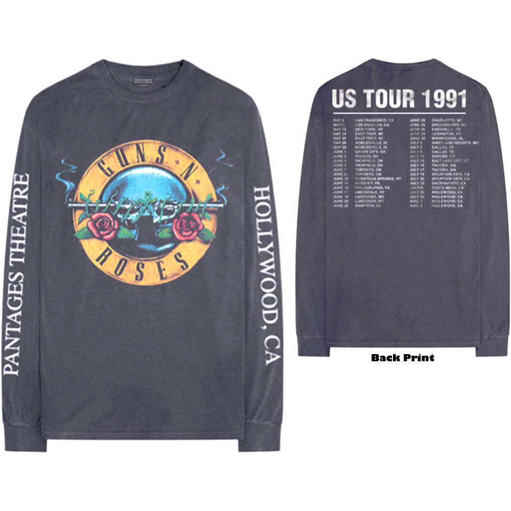 Guns N' Roses Unisex Long Sleeved T-Shirt: Hollywood Tour (Back & Sleeve Print) (Medium)