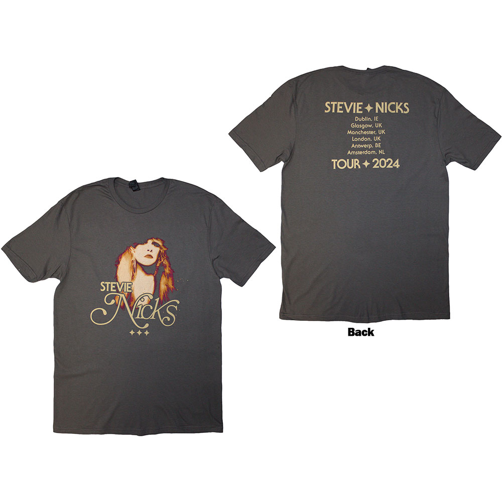 Stevie Nicks Unisex T-Shirt: Tour '24 Vintage Photo (Charcoal Grey) (Back Print & Ex-Tour) (Medium)