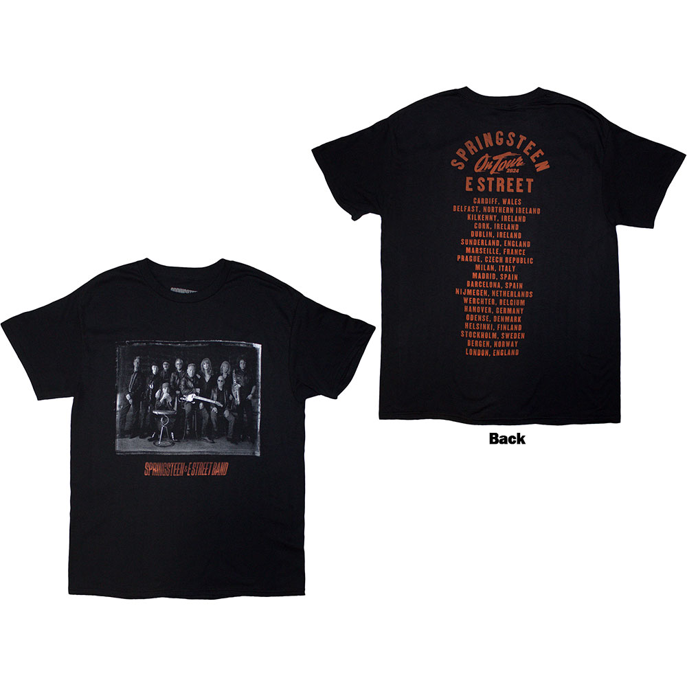 Bruce Springsteen Unisex T-Shirt: Tour '24 E-Street Photo (Black) (Back Print & Ex-Tour) (Medium)