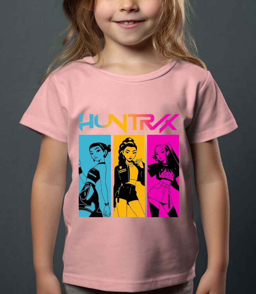 Huntrix Kpop Demon Hunters Lasten T-Paita - Demon Class - Vaaleanpunainen - 100% Puuvilla - Unisex