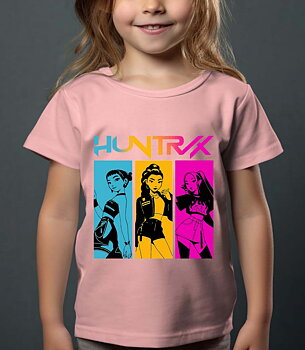 Huntrix Kpop Demon Hunters Børn T-shirt - Demon Class - Lyserød - 100% Bomuld - Unisex