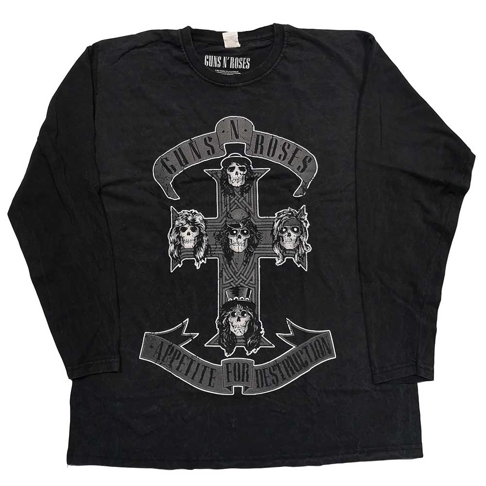 Guns N' Roses Unisex Long Sleeved T-Shirt: Monochrome Cross (Dip-Dye) (XXXX-Large)