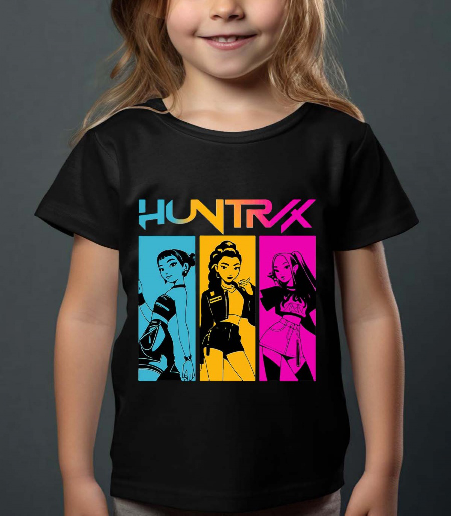 Huntrix Kpop Demon Hunters Lasten T-Paita - Demon Class - Musta - 100% Puuvilla - Unisex