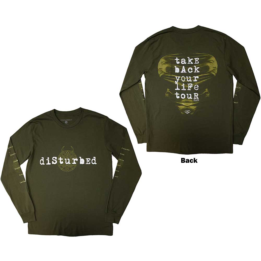Disturbed Unisex Long Sleeve T-Shirt: European Tour '23 Take Back (Back Print & Ex-Tour) (Medium)