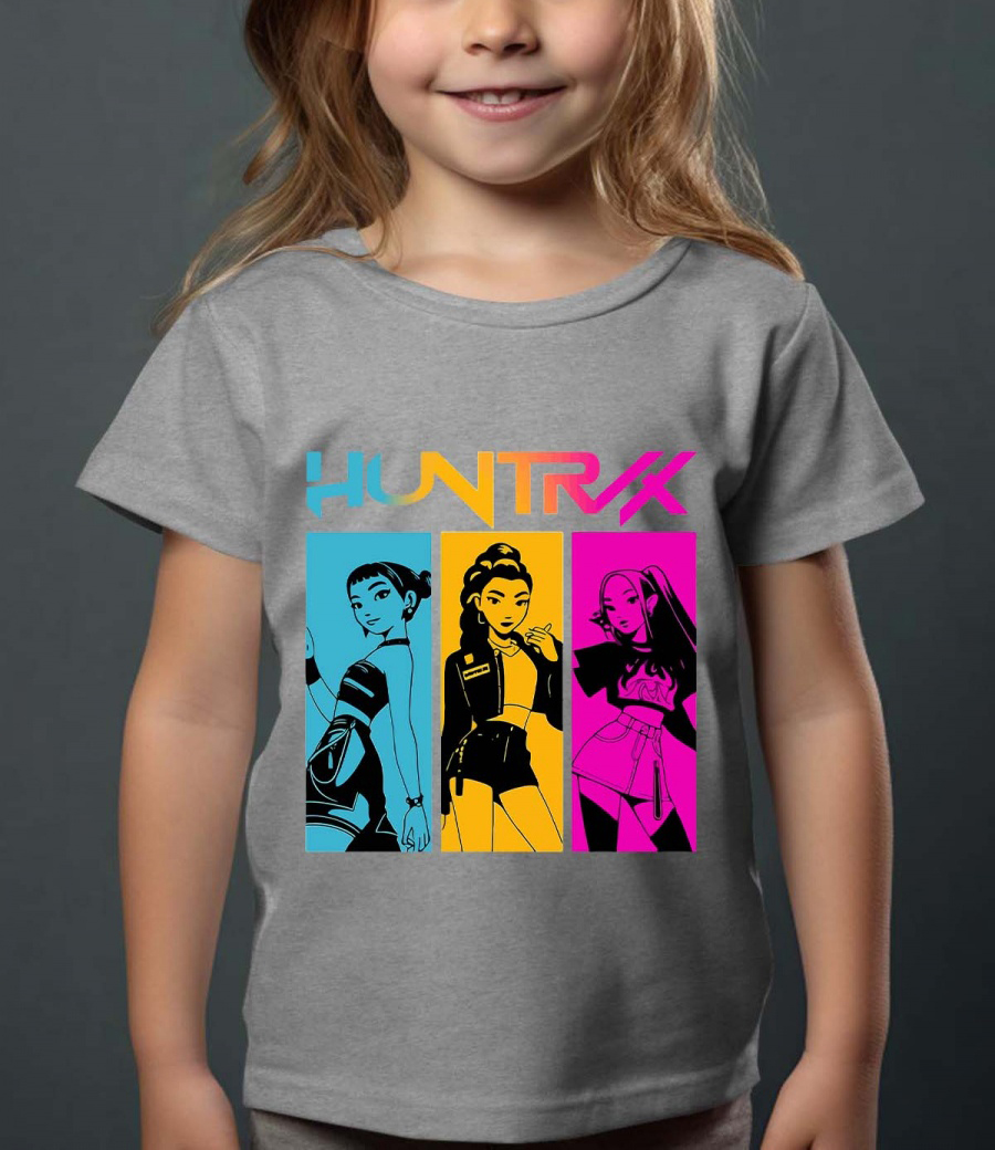 Huntrix Kpop Demon Hunters Lasten T-Paita - Demon Class - Harmaa - 100% Puuvilla - Unisex