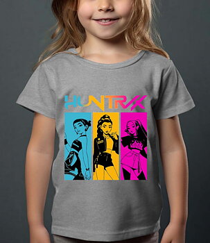 Huntrix Kpop Demon Hunters Børn T-shirt - Demon Class - Grå - 100% Bomuld - Unisex