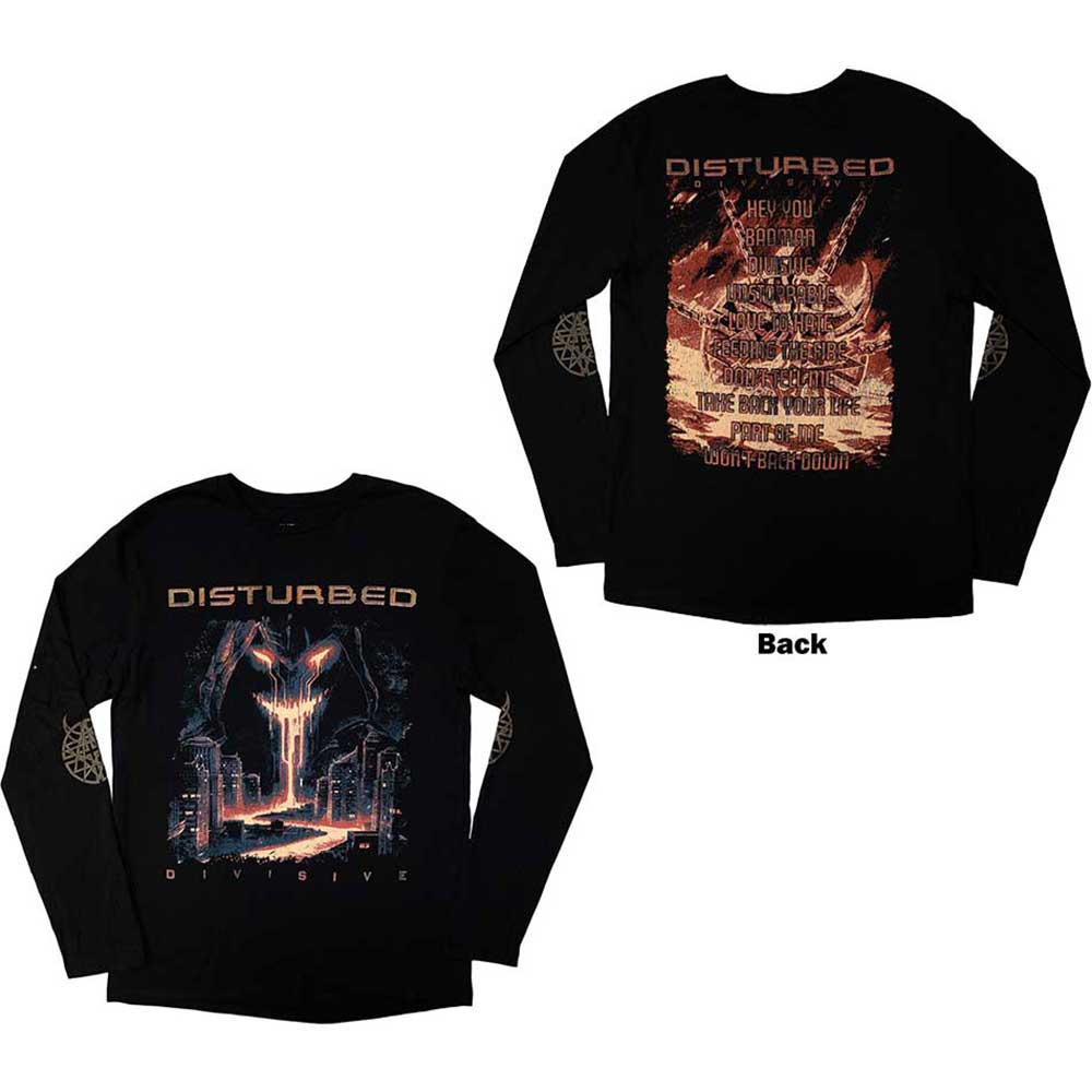 Disturbed Unisex Long Sleeve T-Shirt: European Tour '23 Divisive (Back Print & Ex-Tour) (Large)