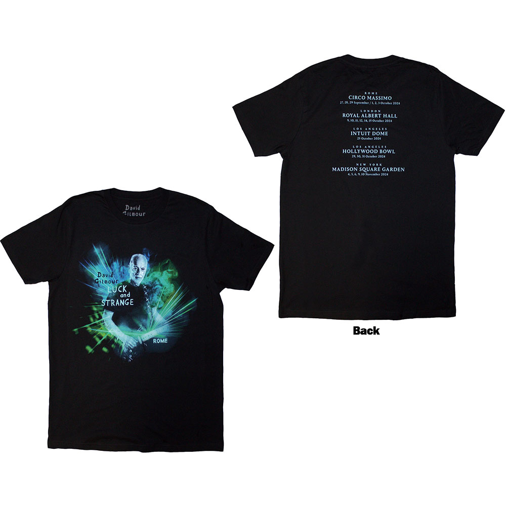David Gilmour Unisex T-Shirt: Luck & Strange Rome (Black) (Back Print & Ex-Tour) (Medium)