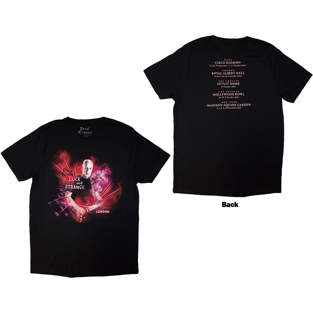David Gilmour Unisex T-Shirt: Luck & Strange London (Black) (Back Print & Ex-Tour) (Large)