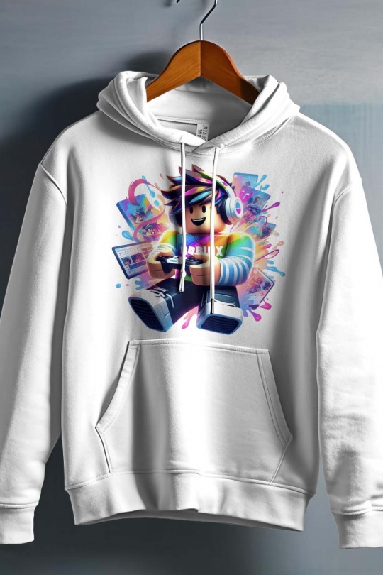 Roblox Børn Hættetrøje - Unisex - Multiscreen - Hvid