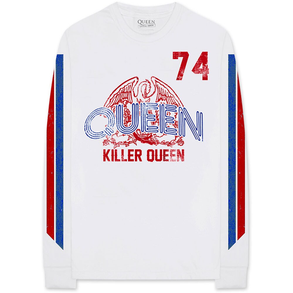 Queen Unisex Long Sleeved T-Shirt: Killer Queen '74 Stripes (Sleeve Print) (X-Large)